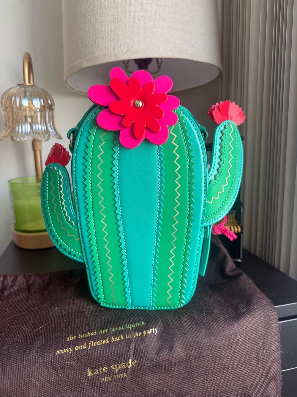 kate spade Turquoise Cactus Crossbody with Hot Pink Flower